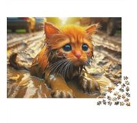 White Cat with Blue Eyes Under Cherry BlossomsJigsaw Puzzle Animal Child Educational Game Wall Decor Safe for Toddlers 1000 Pieces 52x38cm/1000pcs