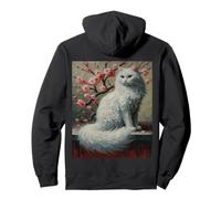 White Cat with Cherry Blossom Oil Painting White Kitty Pullover Hoodie