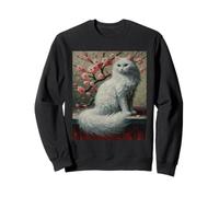 White Cat with Cherry Blossom Oil Painting White Kitty Sweatshirt