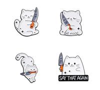 White Cat With Knife Enamel Pin Kitten Brooch Funny Cat Cute Animal Pins for Kids, Women Bag Clothes