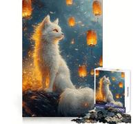 White Cat with Lanterns 1000 Piece Jigsaw Puzzles for Teenagers Logical Skill Leisurely Pursuit Precise Join Fine Xmas Gift (38x52cm)