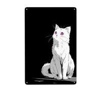 White Cat With Purple Eyes Metal Signs Tin Wall Art Decor For Bathroom Toilet Washroom Farmhouse Restroom Yard 20x30 Cm