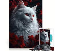 White Cat With Red Eyes 1000 Piece Puzzle For Adults Mind Skill Play Laser Cut for Flawless Fit Rewarding Activity for Rainy Days (50x75cm)