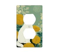 White Cat Yellow Flowers Outlet Cover Light Switch Cover Decorative 1 Gang Wall Plate for Kitchen Room Bathroom Size 7x11.4cm