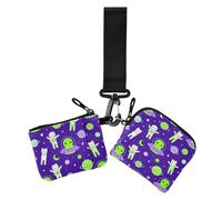 White Cats and Aliens Seamless Pattern Women's Wallets Card Cases Large Capacity Change Purse Wallet with Wristlet Strap for Women 2 Packs