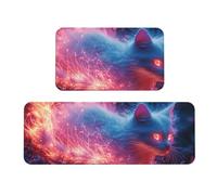 White Cats Around The Fire Rug Cushioned Kitchen Rugs Sets Of 2 Comfort Standing Mat For Home Decor Sink,Kitchen Mats For Floor Non Slip Washable ，Laundr 17"X47"+17"X30"