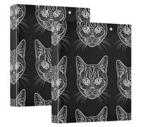 White Cats Black 3 Ring Binder 1.5 Inch, D Ring Binder with Clipboard Large 3 Binders for School, College, Office (2 Pack)