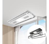 White, Ceiling Clothes Drying Rack Multifunctional Balcony Electric Clothes Hanger Ultra Thin Home Remote Control Lifting Automatic Telescopic Clothes Hanger Lift Ceiling-Mounted Airer