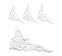 White Ceiling Corner Applique 4pcs Faux Plaster | Hard Plastic, Carved Scroll Details, Paintable Surface, Four-piece Set for Walls and Panel Molding