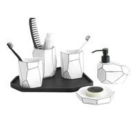 White Ceramic 6-Piece Bathroom Set with Geometric Design, Simple Style Soap Dispenser & Toothbrush Holder(6pcs)