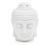 White Ceramic Buddha Head Oil Burner - Aromatherapy Wax Melt Warmer & Tealight Holder - Buddha Face Design - Relaxation & Meditation Decor for Spa, Yoga or Home Use (JR1420)