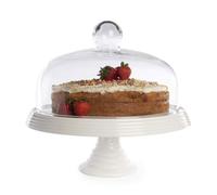 White Ceramic Cake Stand with Glass Dome Lid, Cake Board and Glass Cloche