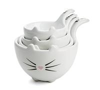 White Ceramic Cat Measuring Cups: Set of Cat Shaped Bowls - 1 Cup, 1/2 Cup, 1/3 Cup and 1/4 Cup