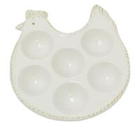 White Ceramic Chicken Shaped Egg Holder, 13.5 cm Glossy Six Egg Tray | White ceramic chicken egg holder, Six recessed wells, Glossy vintage finish, Food safe, Not for dishwasher or microwave use