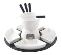 White Ceramic Chocolate Fondue Sets Mug | Butter Cheese Ice Cream Chocolate Melting Pot Caramel Hotpot Set with Four Forks & Four Half-Moon Shaped Plates