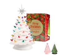 White Ceramic Christmas Tree Decorations 13 Inch Table Decoration Winter Tree Aesthetic Room Home Decor with Star Topper Vintage Christmas Decor Gifts for Family Friends
