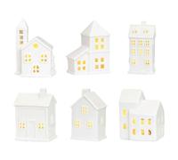 White Ceramic Christmas Village Houses,Christmas House Night Light,LED Light Up Christmas House,White Porcelain Village Town Houses with Built-in Led Lights,Christmas Town Scene Collection Buildings