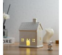 White Ceramic Christmas Village Houses,Christmas House Night Light,LED Light Up Christmas House,White Porcelain Village Town Houses with Built-in Led Lights,Christmas Town Scene Collection Buildings