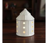 White Ceramic Christmas Village Houses with Built-in LED Lights - Light Up Xmas Town Scene Collection Buildings