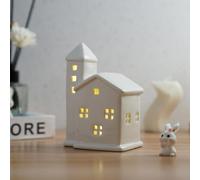 White Ceramic Christmas Village Houses with Built-in LED Lights - Night Light Christmas Town Scene Collection