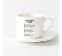 White Ceramic Coffee Mugs Classroom Rules Words Study School （6oz/175ml） for Coffee, Soup, Tea, Milk, Latte, hot Cocoa, Ladies, Men，Sets Tea Cup with Saucers (White)
