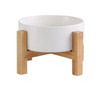 White Ceramic Elevated Raised Cat Bowl,Cat Food Dish with Stand, Raised Cat Food or Water Bowl Anti Vomiting,Pet Bowl with Anti Slip Rubber pad,Stress Free for Cats and Small Dogs（400ML/13.5OZ)