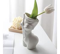 White Ceramic Female Body Vase - Modern Sculptural Flower Vase 19.5cm, Elegant Home Decor for Table Shelf Office, Unique Undressing Art Design Gift for Women
