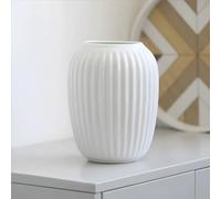 White Ceramic Flower Vase 8 Inch / 20 cm, French Country Style Ribbed Design for Wedding Centerpieces, Dining Table, Office, Bedroom Decor