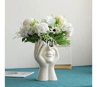 White Ceramic Flower Vase Modern Design Human Face Flower Vase Decoration for Home Office Wedding Party 18cm