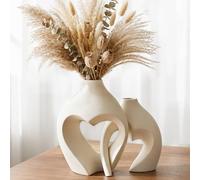 White Ceramic Flower Vases Table Decor Heart Shaped Vase Set of 2