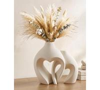 White Ceramic Flower Vases Table Decor Heart Shaped Vase Set of 2