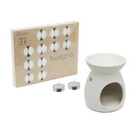 White Ceramic Fragrance Oil Burner With Pack Of 20 White Ivory Tealight Candles