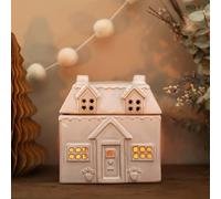 White Ceramic House for Wax Melts or Essential Oils, Tea Light House Burner, Small Cottage Shape T-Light House Candle Lantern, Village Scene Christmas Small House, Oil Burner, Wax Melt Burner