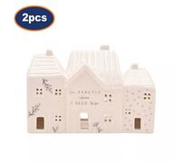 White Ceramic House Tealight Holder Figurine Set Candle Holder Home Ornament 2Pc