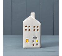 White Ceramic House Tealight With Reactive Glaze