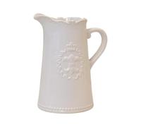 White Ceramic Jug with Fleur de Lis - 19cm Tall - Flower Vase Wedding Table Centrepiece