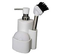 White Ceramic Kitchen Dishwashing Set Soap Dispenser Sponge Scrubby Dish Brush Caddy Organizer Set Soft Rubber Coating