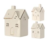 White Ceramic LED Christmas House | Light Up Mini Christmas Village Ornament | Festive Home Decoration with Soft Glow - 12cm ~ Design Varies