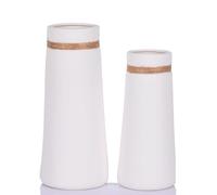 White Ceramic Matte Cylinder Vase Set of 2, Nordic Modern Minimalist Bohemian Style Flowers Vase, Ceramic Aesthetic Home Decorative Vase for Living Room, Bedroom, Dining Table, Office