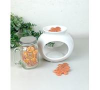 White Ceramic Oil Wax Tea Light Burner with Scented Gingerbread Man Wax Melts Jar Set