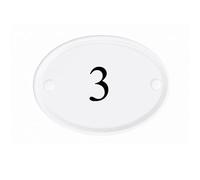 White Ceramic Oval House Number 3 Plaque With Black Vinyl Number 16.5 X 12.5 Cm