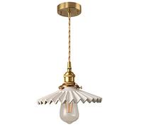 White Ceramic Pendant Lamp with Pleated Shade Adjustable E27 Lighting Fixture for Living Room Restaurant Bar Bathroom and Above Sink - Stylish Home Decor.