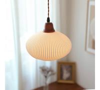 White Ceramic Pendant Light Kitchen Island Hanging Lamp Wood Drop Ceiling Lighting Fixture with Ribbed Ceramics Shade Dining Table Lights Bedroom Bedside Suspended Lamps Star of Light,White,