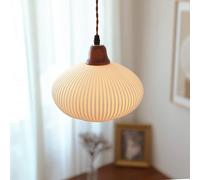 White Ceramic Pendant Light Kitchen Island Hanging Lamp Wood Drop Ceiling Lighting Fixture with Ribbed Ceramics Shade Dining Table Lights Bedroom Bedside Suspended Lamps Star of Light