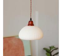 White Ceramic Pendant Light Kitchen Island Hanging Lamp Wood Drop Ceiling Lighting Fixture with Ribbed Ceramics Shade Dining Table Lights Bedroom Bedside Suspended Lamps Star of Light,White,
