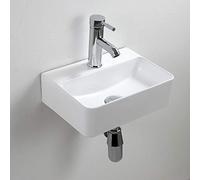 White Ceramic Rectangular Compact Wall Mounted Small Cloakroom Bathroom Sink 365x250x105mm (Style 1)