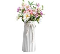 White Ceramic Ribbed Vase Decorative Flowers Vase | Decorative Dried Flower Display for Wedding Tables, Offices, Bedrooms, Living Rooms - 19.5 cm / 7.6 Inch