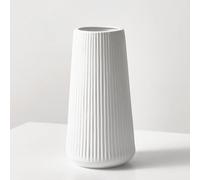 White Ceramic Ribbed Vases for Minimalist Modern Home Decor, Simple Nordic Style Decorative Flowers Vase for Wedding Dinner Table Office Bedroom - 8 Inch / 20 CM