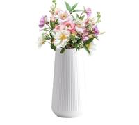 White Ceramic Ribbed Vases Simple Nordic Style Decorative Flowers Vase for Pampas Grass Geometric Design Dried Flowers Ceramic Vases for Wedding Home Decor Table Centerpieces 8 Inch / 20Cm