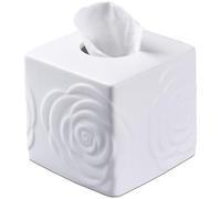 White Ceramic Rose Tissue Box Cover, Carved Flowers Large Square Tissue Box Holder Decorative for Bathroom, Vanity, Kitchen Countertop, Bedroom Night Stands, Office Desk Top